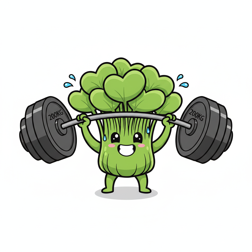 Cartoon Microgreen Lifting a Barbell